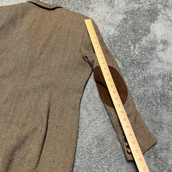 Ralph Lauren Blazer Womens 14 Brown Herringbone Wool Equestrian Elbow Patch - Picture 6 of 11